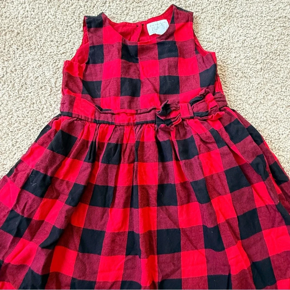 The Children’s Place Red Black Checkered Plaid Dress Size 4T Cotton Girls Dress - Picture 3 of 9